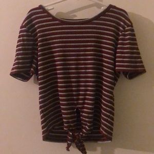 Red black and white striped shirt